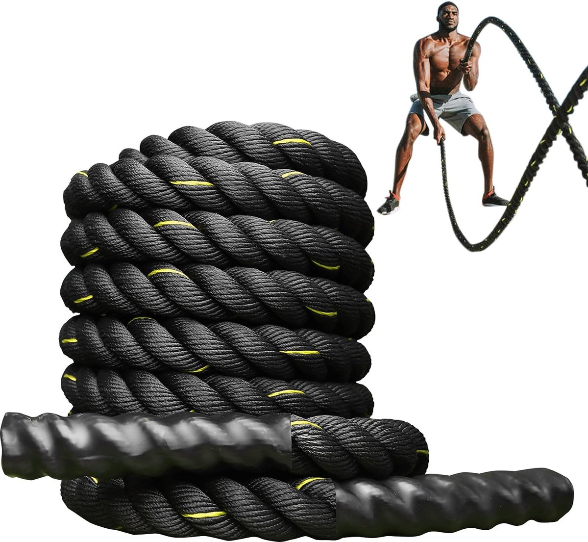 9 m/12 m vecht touwen, vecht touw voor fitness training, fitnessstudio, zware oefentouwen 38 mm, golftouw voor krachttraining
