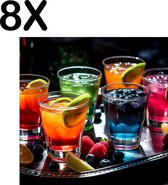 BWK Textiele Placemat - Gekleurde Cocktails op een Dienblad - Set van 8 Placemats - 40x40 cm - Polyester Stof - Afneembaar