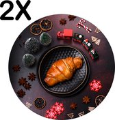 BWK Luxe Ronde Placemat - Feestelijk Kerst Ontbijt - Set van 2 Placemats - 40x40 cm - 2 mm dik Vinyl - Anti Slip - Afneembaar