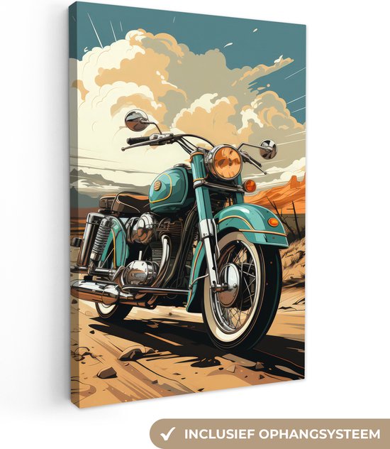 Canvas Schilderij Retro Motor Bergen Vintage Wolken Weg canvas-schilderij-retro-motor-bergen-vintage-wolken-weg