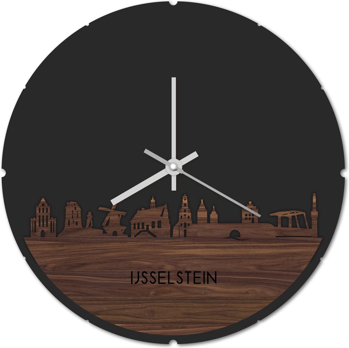 Skyline Klok Rond IJsselstein Notenhout - Ø 44 cm - Stil uurwerk - Wanddecoratie - Meer steden beschikbaar - Woonkamer idee - Woondecoratie - City Art - Steden kunst - Cadeau voor hem - Cadeau voor haar - Jubileum - Trouwerij - Housewarming -