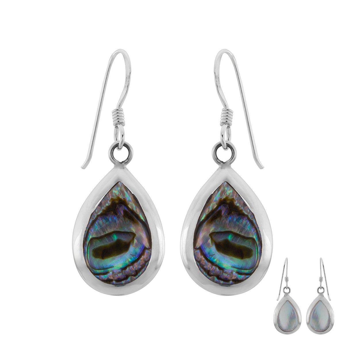 Oorbellen zilver | Hangers | Zilveren oorhangers, druppelvorm met abalone steen