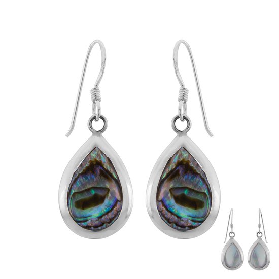 Oorbellen zilver | Hangers | Zilveren oorhangers, druppelvorm met abalone steen