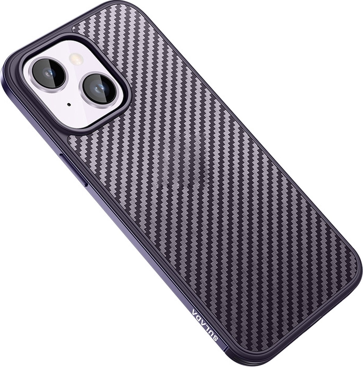 Sulada Carbonshield backcover shockproof met metale rand om case voor iPhone 14 donker paars