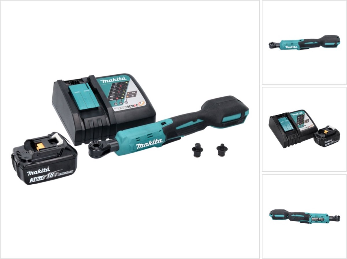 Makita DWR 180 RF1 accu-ratelsleutel 18 V 47,5 Nm 1/4" 3/8" + 1x accu 3,0 Ah + oplader