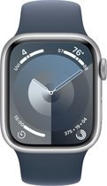 Apple Watch Series 9 - GPS + Cellular - 41 mm - Boîtier en aluminium argenté avec bracelet Sport Blue Storm - S/M