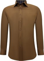 Zakelijke en Business Overhemden Heren - Slim Fit Blouse Stretch - Bruin