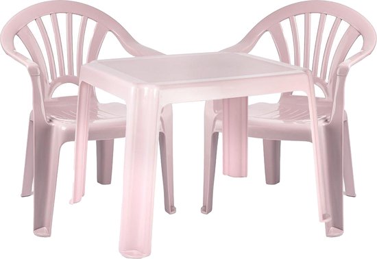Forte Plastics Chaises hautes 2x avec set de table - extérieur/intérieur - rose - plastique - meubles de jardin