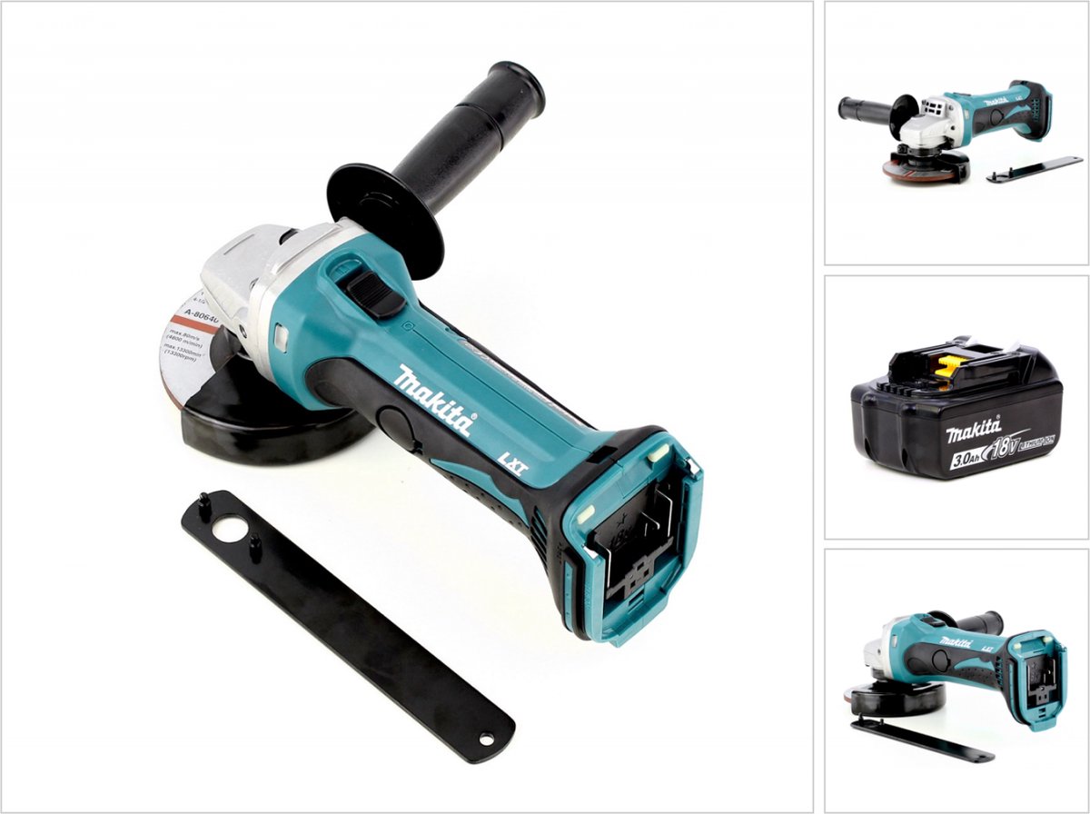 Makita BGA 452 18V Li-ion 115 mm accu-haakse slijper + 1x Makita BL1830 B accu