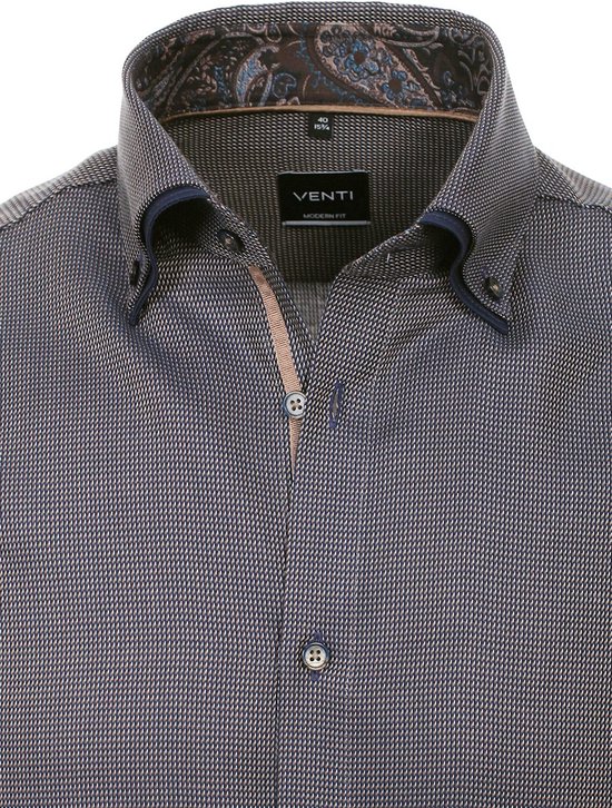 Bruin Venti Overhemd Dubbele Boord Met Motief Modern Fit - L