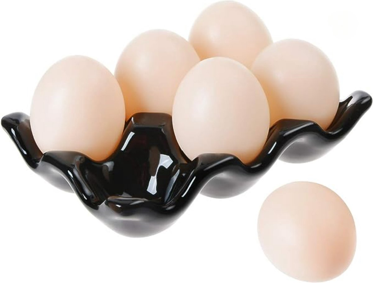 Innovatique Eierdopjes Zwart 6 eieren Keramiek Hoogwaardige Kwaliteit Eierhouder