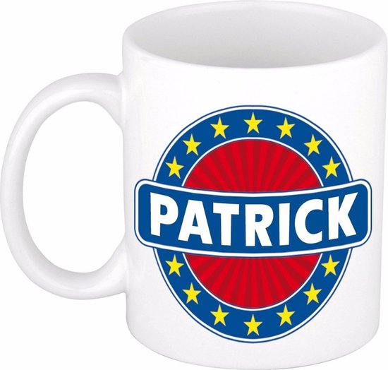 Bellatio Decorations - Patrick voornaam - koffiemok - beker - wit/blauw - 300 ml - Cadeau - Heren - Collega - Vaderdag - Verjaardag