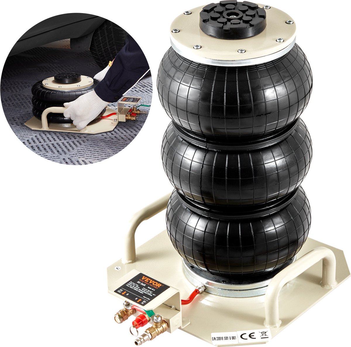 HASKYY pneumatische krik 5T 150-400mm hefhoogte drievoudige luchtzak luchtkrik airbag luchtwagenheber 5 ton pneumatisch drievoudige luchtkrik perslucht krik garagekrik