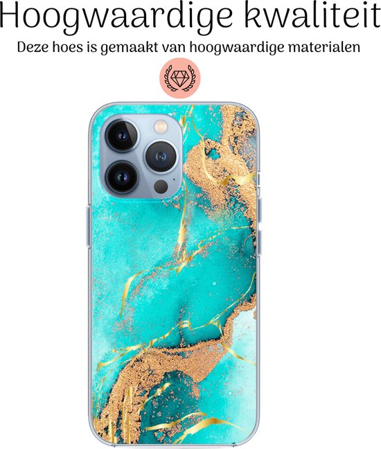 Hoozey - Coque pour Apple iPhone 15 Pro - Impression aquarelle - Turquoise / Or