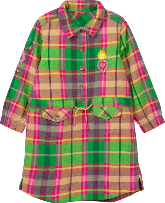 Designer dress 72 Flannel check with embroidery Light Green: 104/4yr