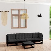 The Living Store Tuinset Grenenhout - Zwart - 70x70x67 cm - Antraciet kussen
