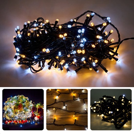 Cheqo® Kerstverlichting - Kerstboomverlichting - Kerstlampjes - Sfeerverlichting - LED Verlichting - Voor Binnen en Buiten - Tuinverlichting - Feestverlichting - Lichtsnoer - Microcluster - 560 LED's - 11M - Warm Wit & Extra Warm Wit -8 Lichtfuncties