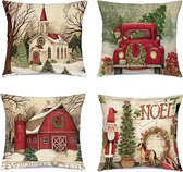 Taies d'oreiller de Noël 4 pièces, Decor en lin 45x45cm, Kussensloop pour la Decor de la Home , joyeux noël, décorations de noël