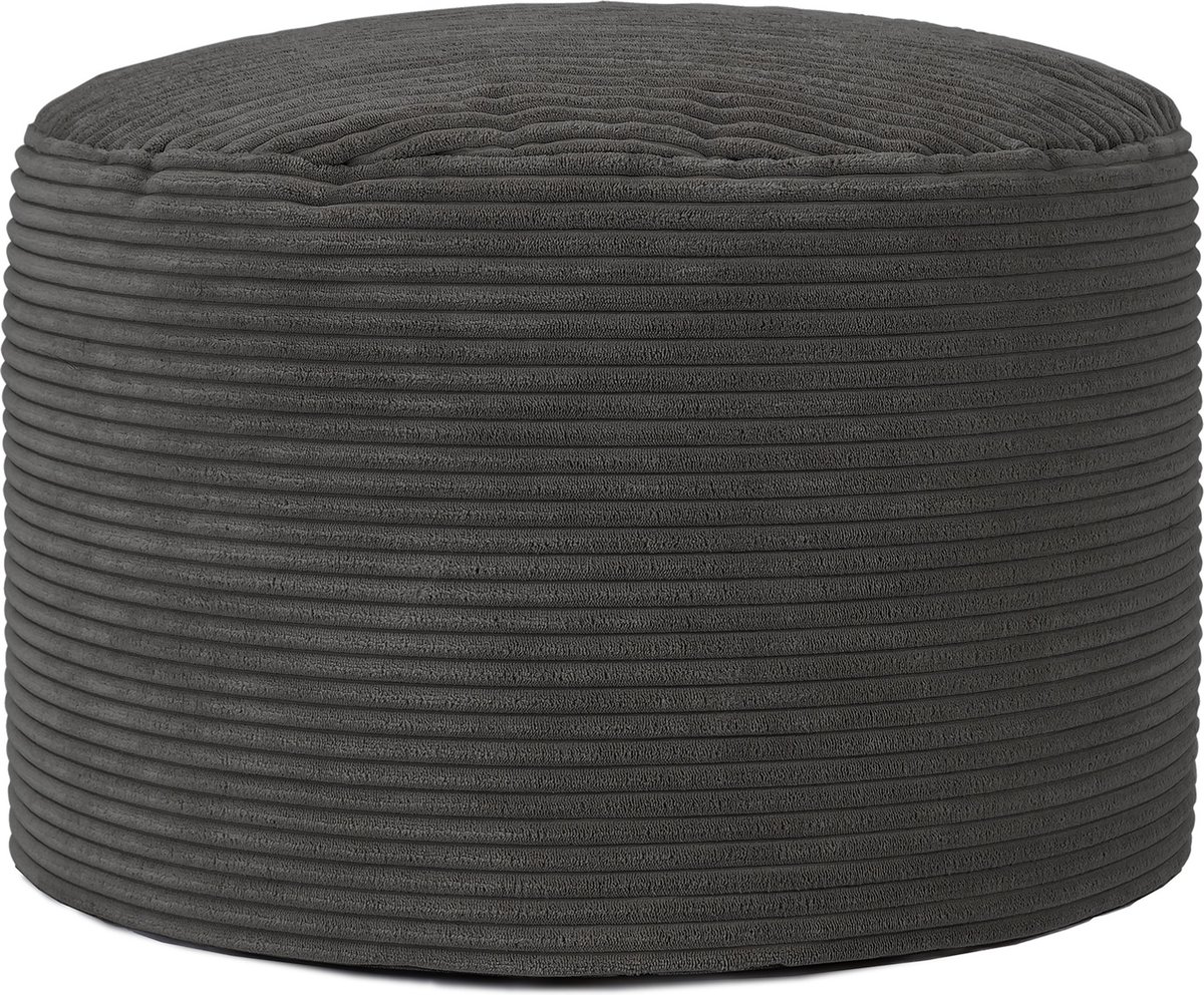 icon - Milano Poef - Ronde Zitzak Hocker - Ribfluweel - Houtskool