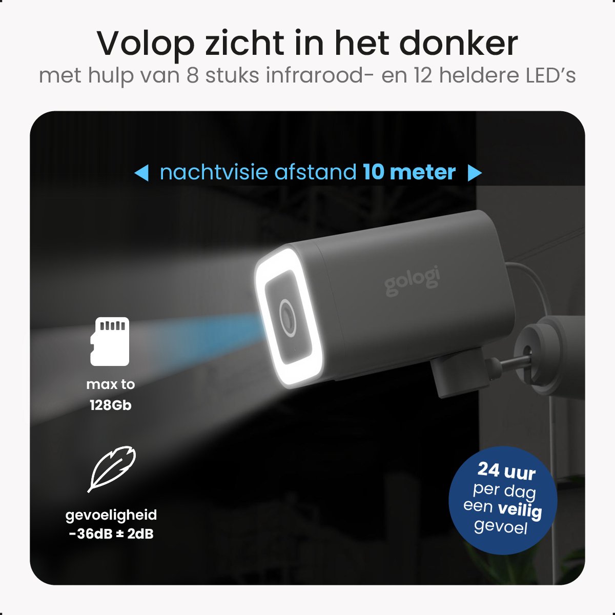 Gologi Premium Outdoorcamera - Buitencamera met Nachtzicht - Beveiligingscamera - Security Camera - 4MP - IP Camera - Geluid en Bewegingsdetectie - Met Kabel - Met Wifi en App - Wit – foto 6