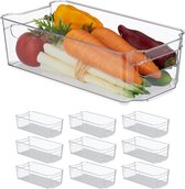 Relaxdays 10x koelkast organizer - doorzichtige opbergbak - koelkast bakje vleeswaren