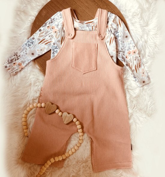 Tweedelige babyset tuinbroek/overall met longsleeve. Maat 92. Handgemaakte babykleding.