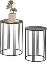 Bijzettafel Sadie - Set van 2 - Rond - Metaal - 50xØ34/55 xØ40 cm - Zwart - Modern Design