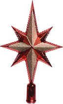 Decoris Piek - ster - glitters - kerstboom topper - rood - kunststof - 25 cm