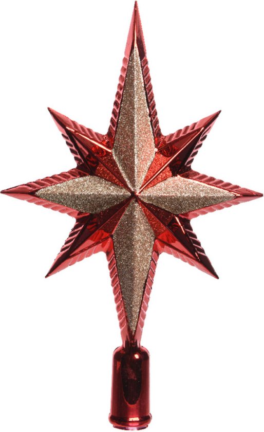 Foto: Decoris piek ster glitters kerstboom topper rood kunststof 25 cm