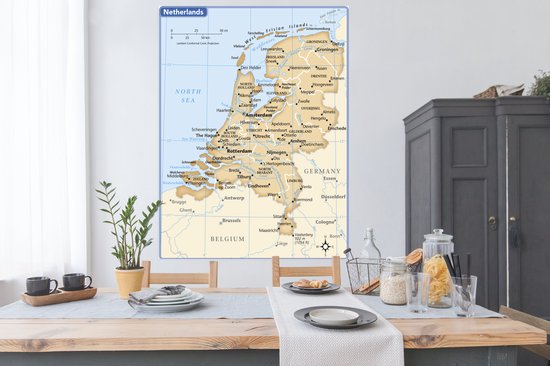 Foto: Bruine kaart van nederland 120x160 cm xxl groot formaat foto print op poster wanddecoratie woonkamer slaapkamer 