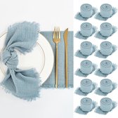 Gaasservetten met franjes, set van 12, 40 x 40 cm, delicate katoenen servetten met franjes, stoffen servetten, decoratieve tafelservetten (stoffig blauw)