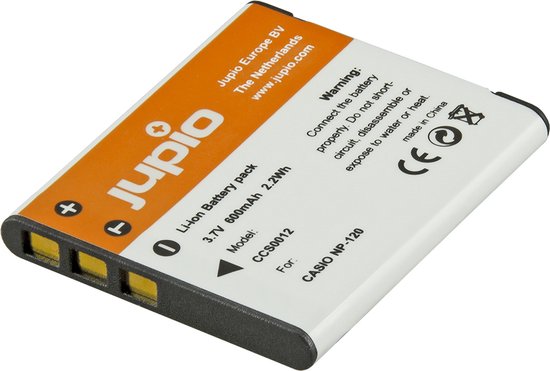 Jupio NP-120 600mAh accu voor Casio digitale camera’s, vervangt Casio NP-120 batterij