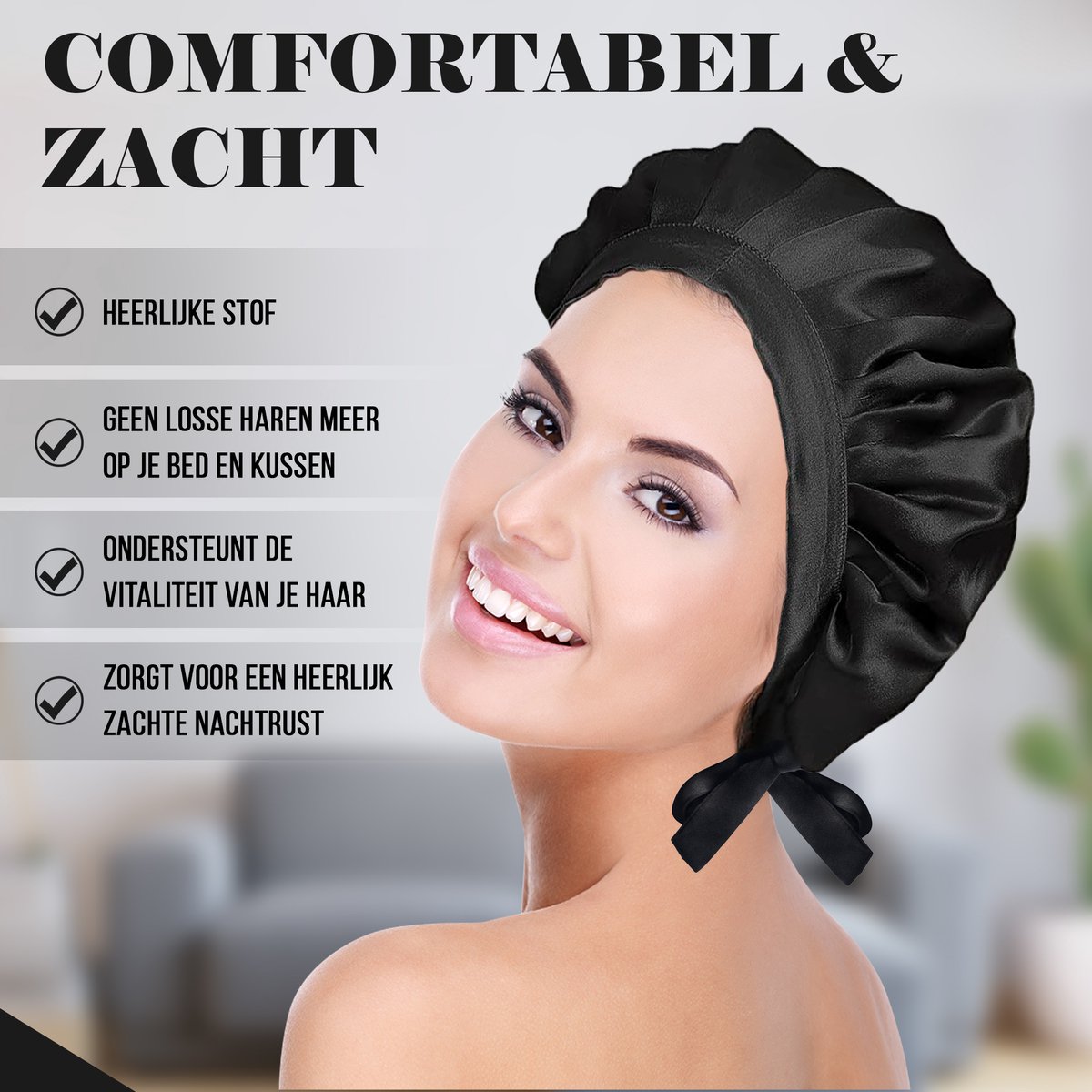 Gutfeeling Bonnet Bonnet de nuit Zwart - Sangle réglable - Double face - Bonnet  de