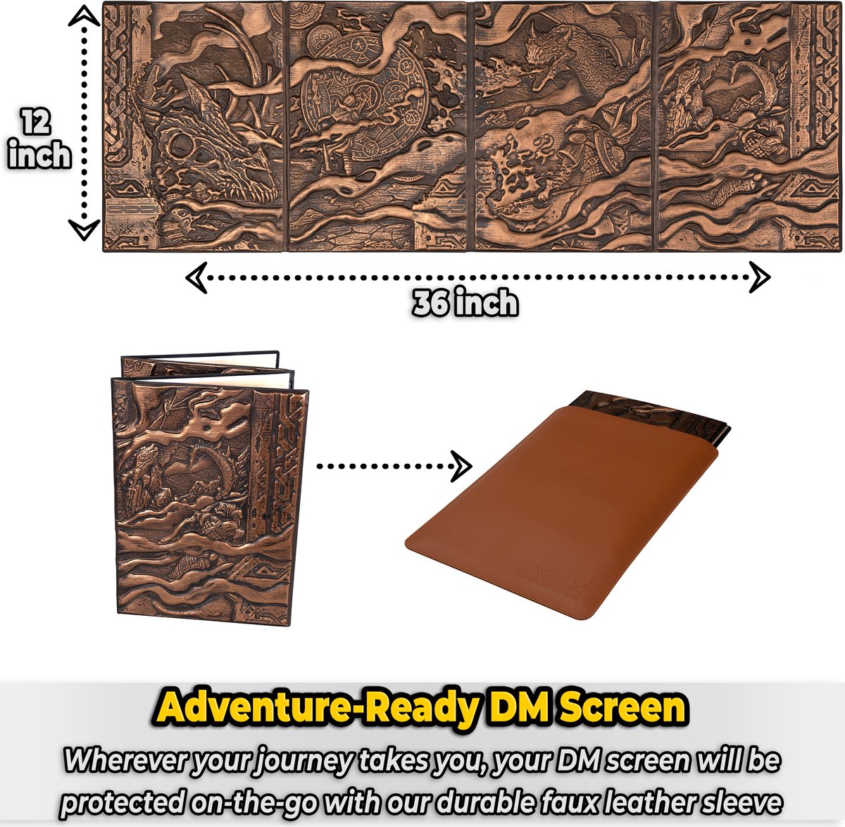 DND Dungeon Master Screen 5e Écran 3D en similicuir D&D DM, 4 panneaux avec poches pour Dungeons Master Dragon, accessoires de RPG GM inclus, inserts