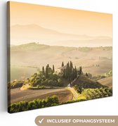 Canvas Schilderij Landschap - Groen - Heuvel - Toscane - Natuur - 120x90 cm - Wanddecoratie