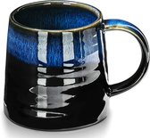Koffiemokken, grote koffiemok, cappuccinomokken, aardewerk, 500 ml, koffiekop van keramiek, grote mok, porseleinen koffiekop, grote theemok met handvat, koffiemelk, theemok (blauw)
