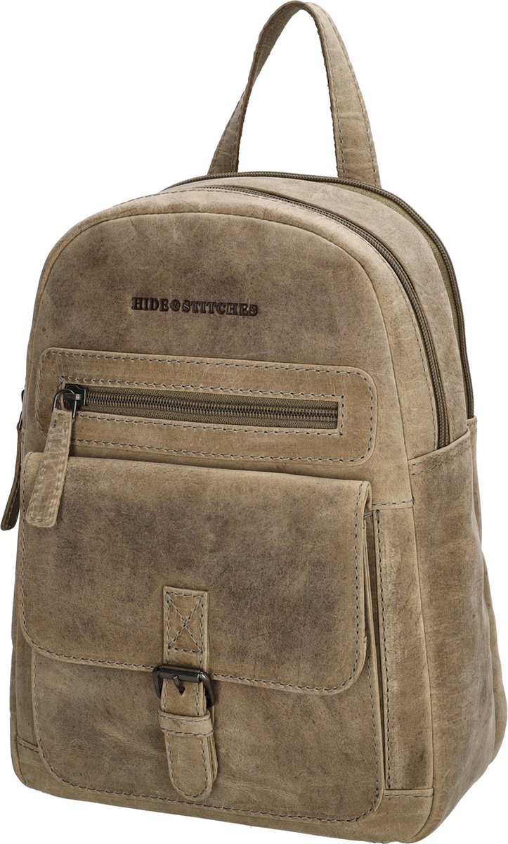 Hide & Stitches Idaho Rugzak Rugtas - 100% Leder - Leren Dames Tas - Donkerzand