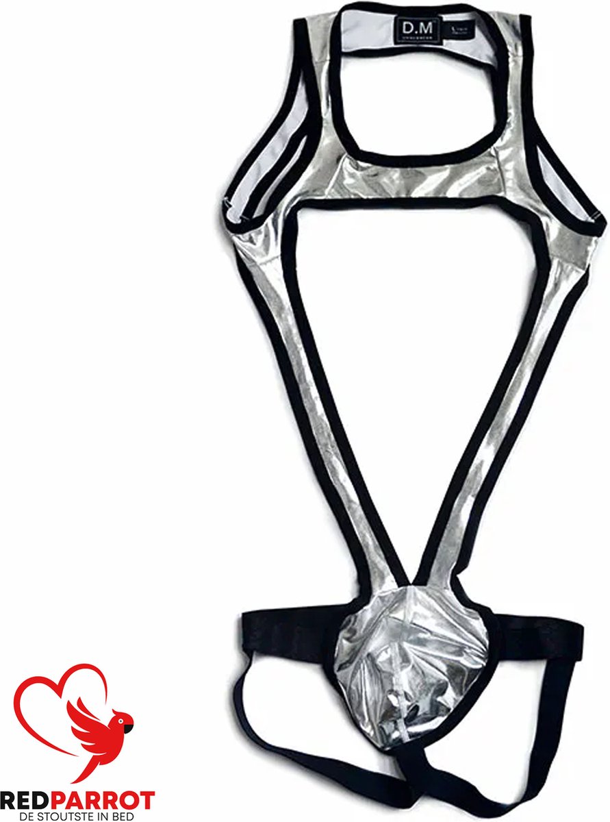 Goedkoopste Heren Jockstrap BDSM harnas Silver Maat XL/XXL | Bondage ondergoed | Erotische mannen kleding | Elastisch | Slip | Clubwear