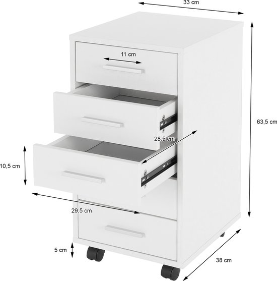 Rolcontainer met 5 lades - 40 x 42 x 65,7 cm - Cloud White - Tot 45 kg