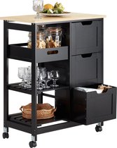 Mara Keukentrolley - Keukenwagen - Keukenkast - Serveerwagen - Zwart - 38 x 68 x 85 cm