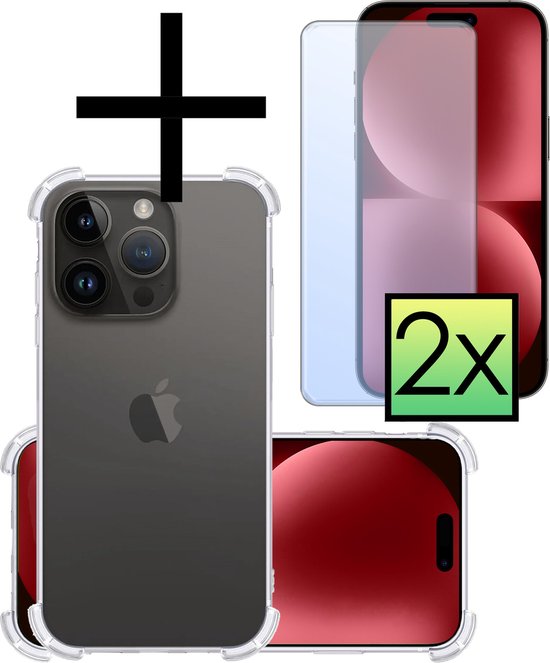 Coque iPhone 15 transparente anti-choc avec porte-carte + 1x protection  d'écran 