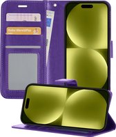 Hoesje Geschikt voor iPhone 15 Hoesje Book Case Hoes Wallet Cover - Hoes Geschikt voor iPhone 15 Hoesje Bookcase Hoes - Paars