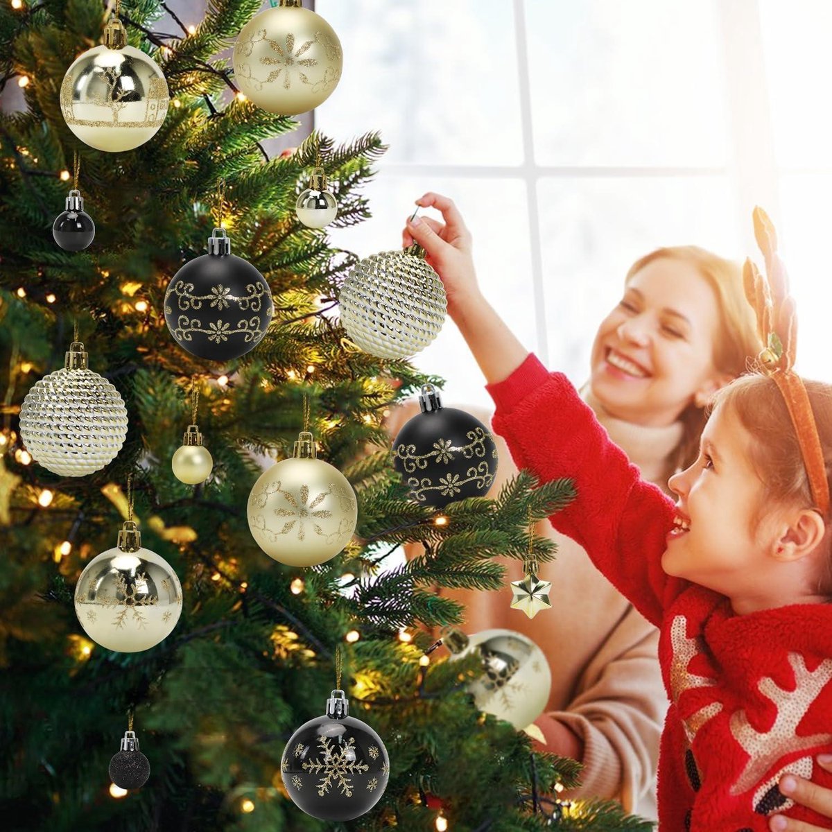 44 stuks kerstballen van kunststof, kerstversiering, decoratieve bal, hangende kerstdecoratie voor vakantie, feest, bruiloft, thuis, feest, decoraties, kerstboom (rood en wit