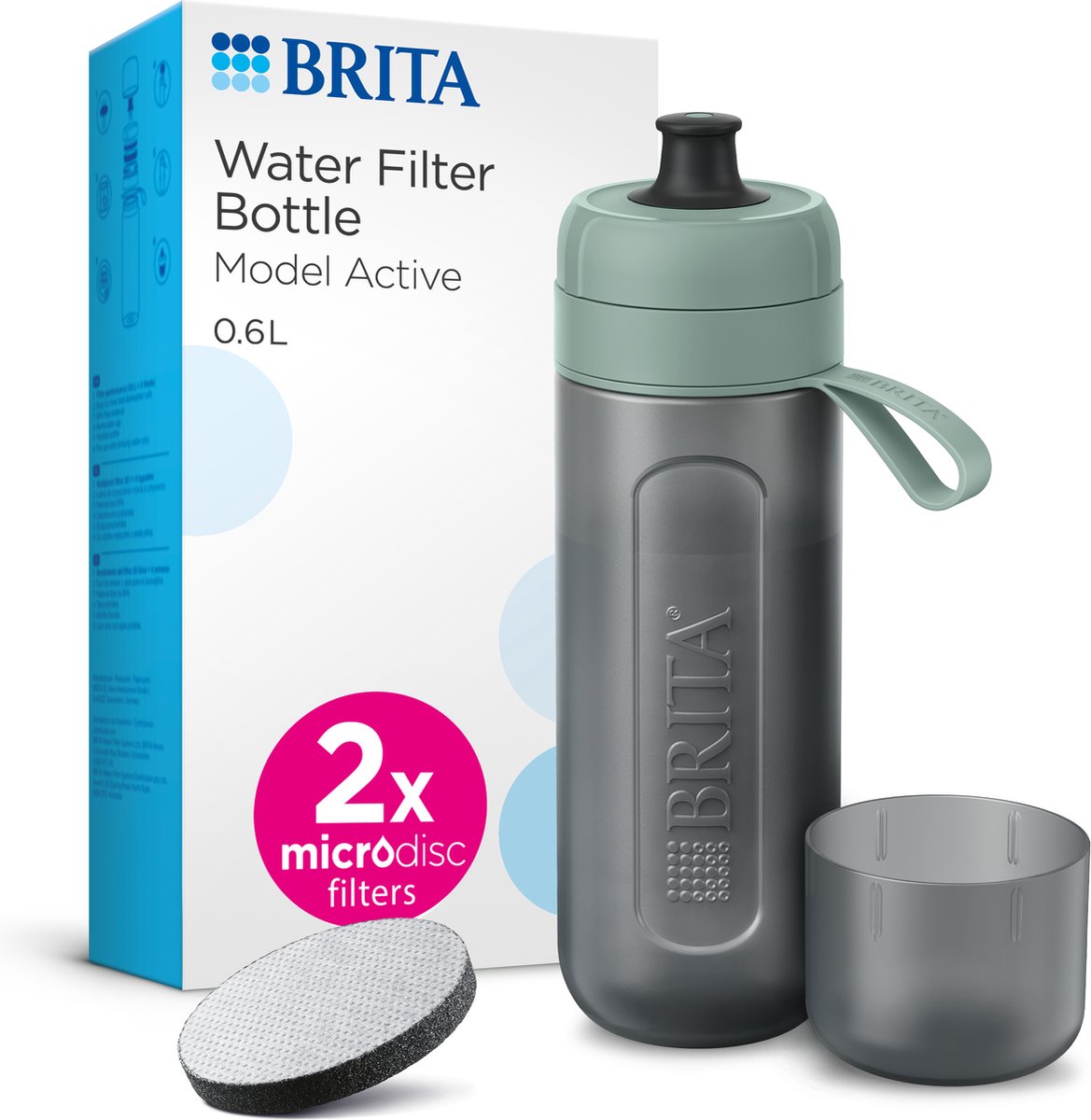 BRITA - Fill&Go - Drinkfles ACTIVE voor Volwassenen - 0,6L - LimoenGroen - inclusief 1 MicroDisc Brita Filterpatroon - Ideaal voor Drinkflessen