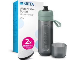 BRITA waterfilterfles Active dark green (0,6l) - incl. 2 MicroDisc filters - knijpbare BPA-vrije drinkfles - vermindert PFAS*, chloor, pesticiden en andere onzuiverheden met behoud van mineralen