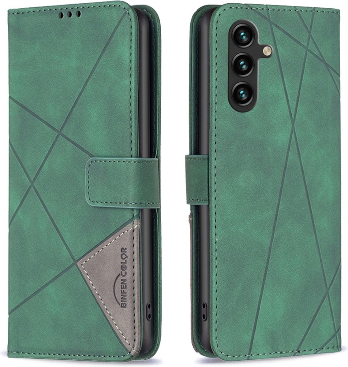 BINFEN Hoesje - Geschikt voor Samsung Galaxy A05s Hoesje - BINFEN Geometric Book Case - Groen