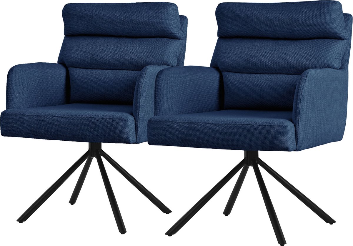 ml-design draaibare eetstoelen set van 2 donkerblauw met arm- en rugsteun draaimeubels met autostoelmechanisme bekleed met polyester en rugkussens keukenstoelen met metalen poten voor extra comfort