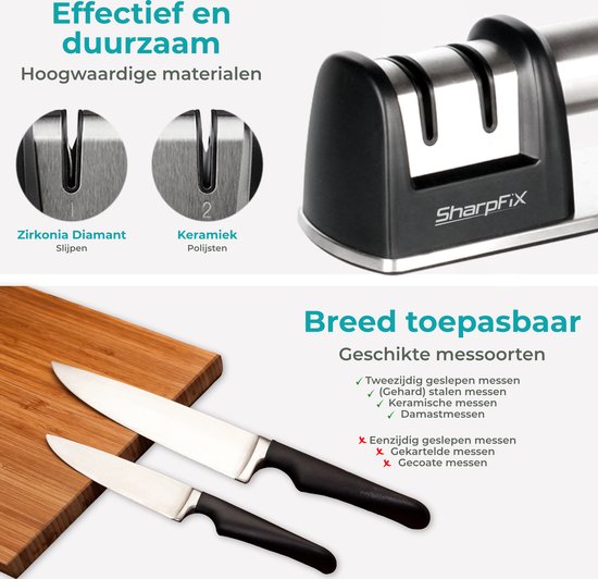 SharpFix Aiguiseur de couteaux 2-en-1 Core - Aiguiseur de couteaux antidérapant - Aiguiseur à tirage - Fusil d'aiguisage - Acier inoxydable