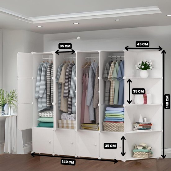Modulaire Kledingkast - Garderobekast - Opbergruimte Voor Je Kleding Vintage Look 180x46 5x198cm