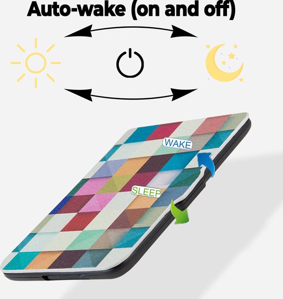 Lunso - Geschikt voor Kobo Clara HD hoes (6 inch) - sleep cover - Blokken van Merkloos — afbeelding 4